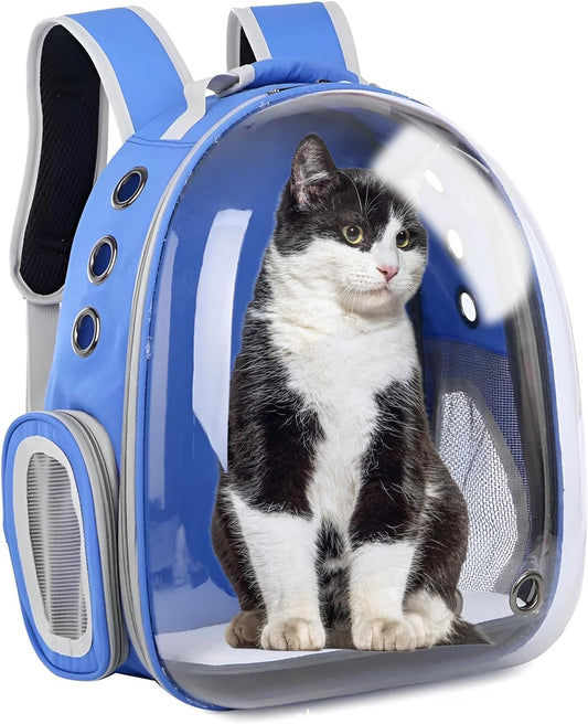 Cat Backpack Carrier Bubble Bag, Transparent Space Capsule Pet Carrier Dog Hiking Backpack, Small Dog Backpack Carrier for Cats Puppies Airline Approved Travel Carrier Outdoor Use Blue