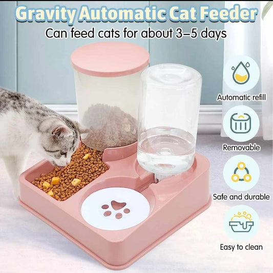 Automatic Cat Food and Water Dispenser, 2 in 1 Gravity Cat Dry Food and Water..