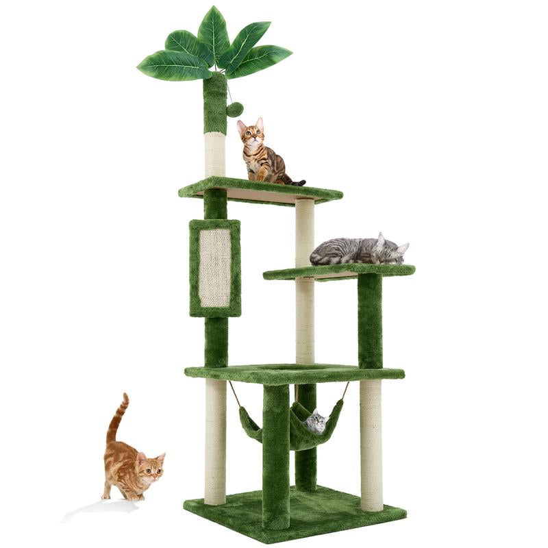 【Valentine'S Day Gift】Wecharmer Cat Tree / Tower for Indoor Cats with Green Leaves, Cat Condo Cozy Plush Cat House with Hang Ball and Leaf Shape Design, Cat Furniture Pet House with Cat Scratching Posts