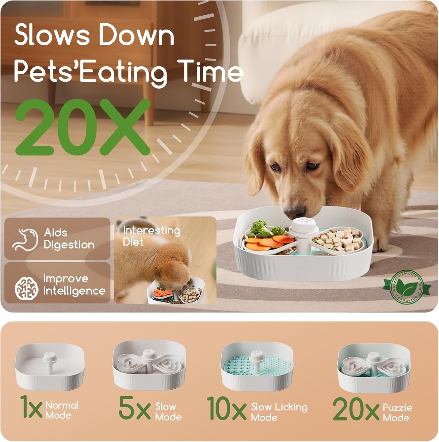 Slow Feeder Dog Bowls,Dog Slow Feeder Bowl with Lick Mat,Plant-Based Puzzle Maze Dog Food Bowls for Dry,Wet,And Raw Food,Removable Interactive Slow Eating Dog for Small/Medium/Large Breed