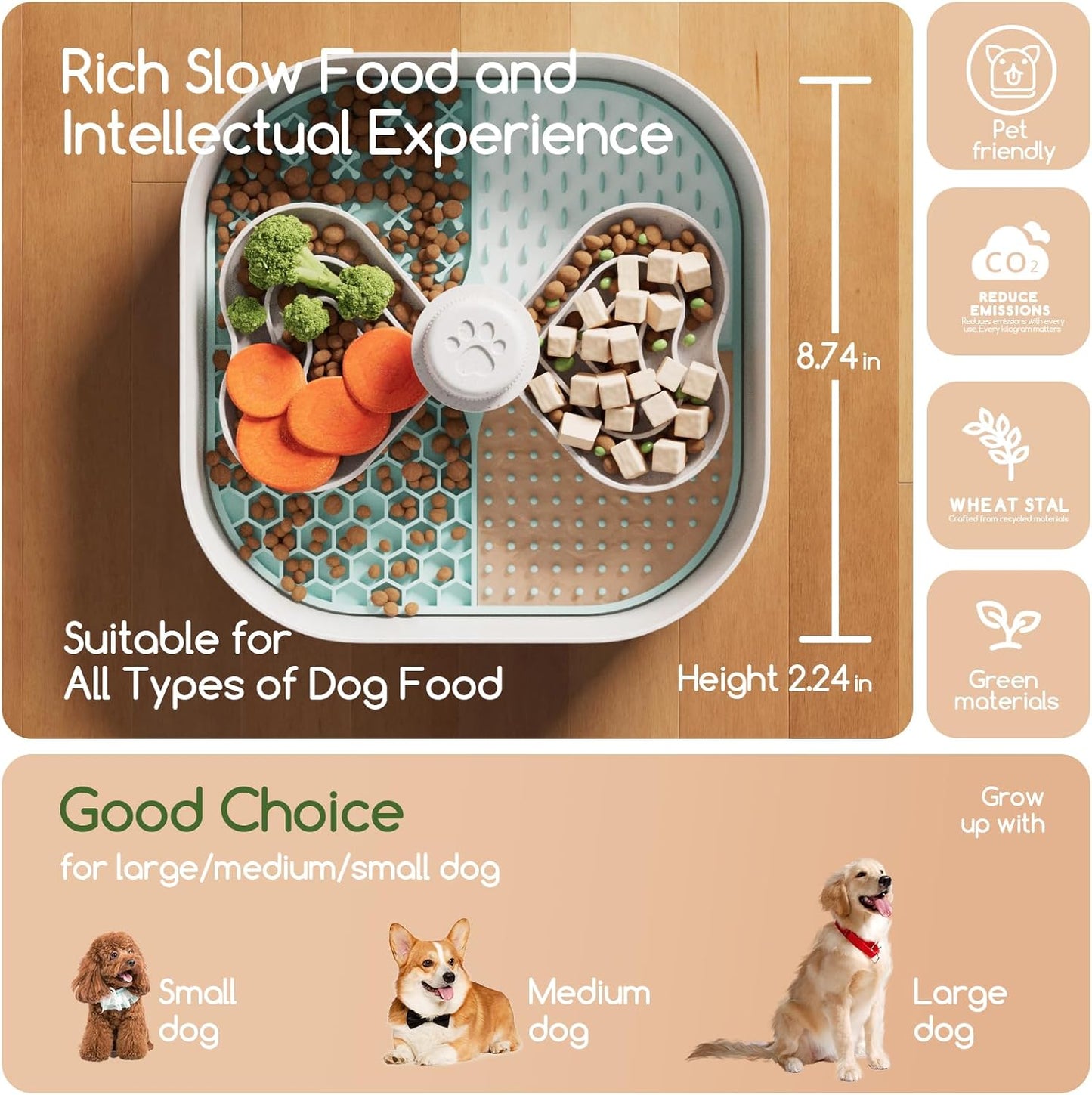 Slow Feeder Dog Bowls,Dog Slow Feeder Bowl with Lick Mat,Plant-Based Puzzle Maze Dog Food Bowls for Dry,Wet,And Raw Food,Removable Interactive Slow Eating Dog for Small/Medium/Large Breed