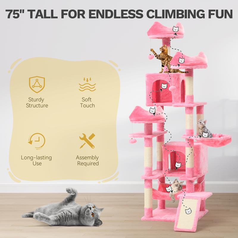 YITAHOME Tall Cat Tree for Indoor Cats, 75 Inch Multi-Level Cat Tower with Cat Condos, Top Perches, Cozy Basket,Hammocks, Large Pet Activity Structure