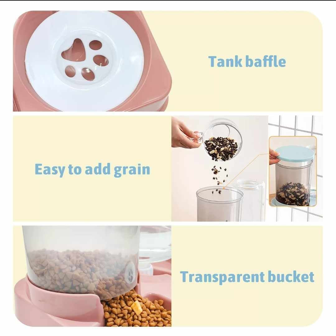 Automatic Cat Food and Water Dispenser, 2 in 1 Gravity Cat Dry Food and Water..