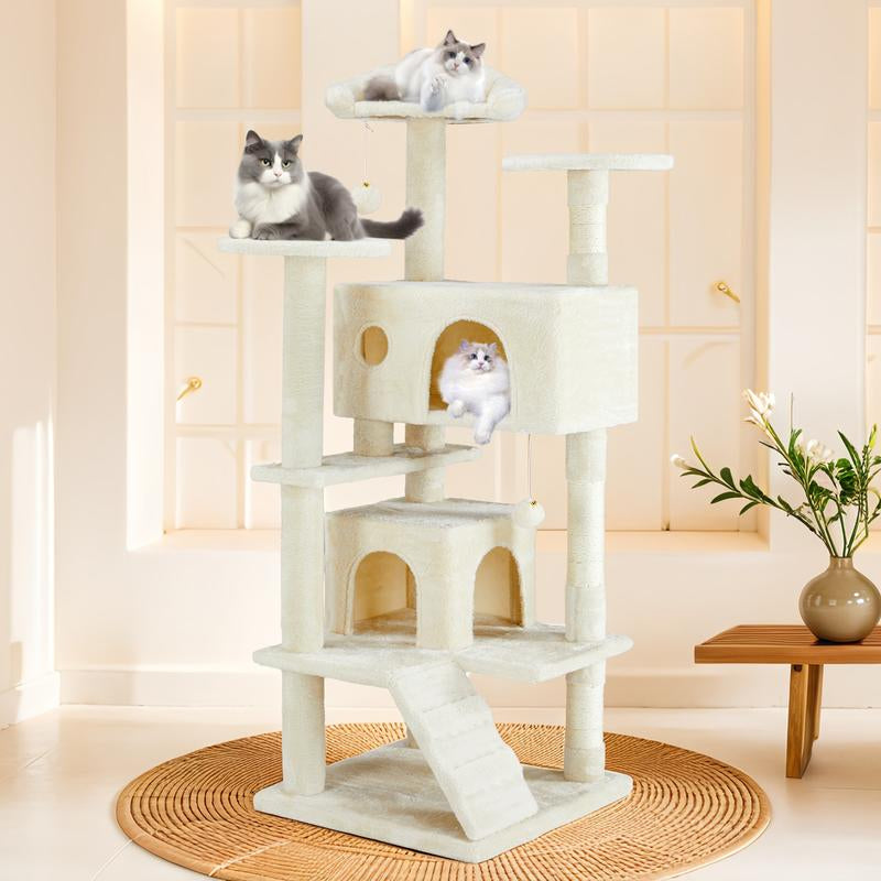 [Deal Limited] Futurelove 54In Tall Multi-Level Cat Tree Tower for Indoor Cats, Stable Kitty Play House Pet Furniture with Sisal Scratching Post, Large Condo, Climbing Ladder, Plush Toy for Kitten