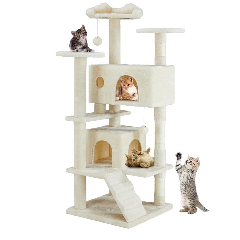 [Deal Limited] Futurelove 54In Tall Multi-Level Cat Tree Tower for Indoor Cats, Stable Kitty Play House Pet Furniture with Sisal Scratching Post, Large Condo, Climbing Ladder, Plush Toy for Kitten