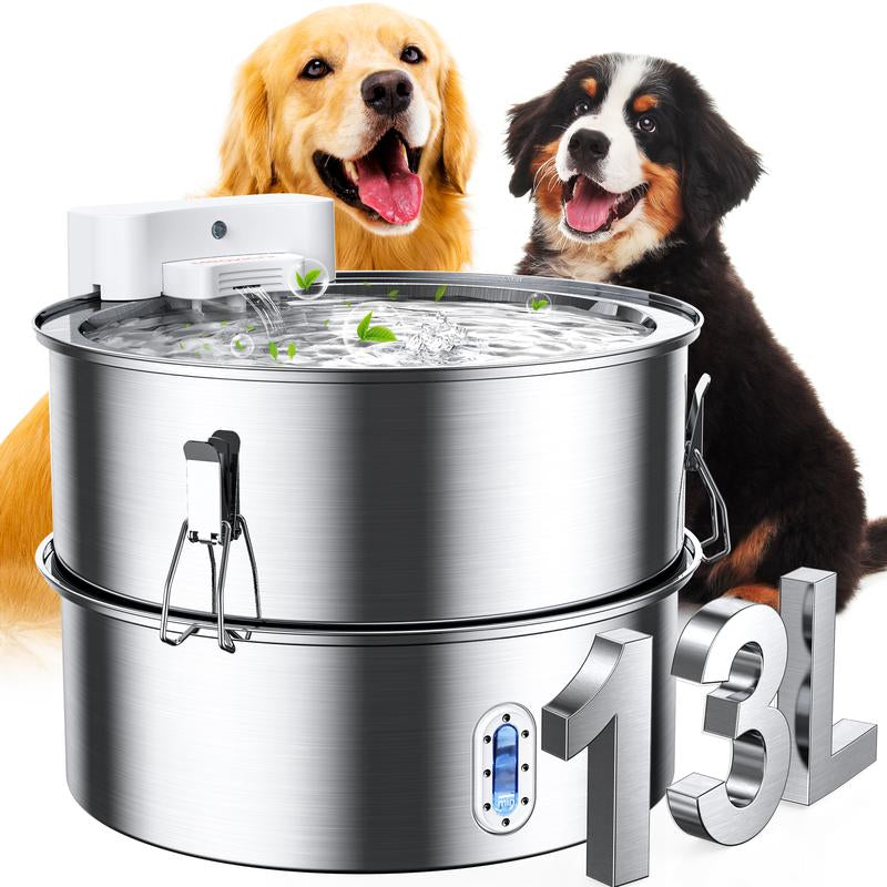 Meowant Stainless Steel Dog Water Fountain 7-13L/1.8-3.4Gal Automatic Dispenser with Filter, Quiet Pump, Bpa-Free for Large Dogs & Multi-Pet Homes