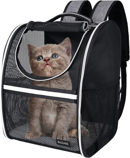 Pet Carrier Backpack, Ventilated Design, Pet Travel Backpack with Comfortable Shoulder Straps, Thicker Bottom Support, Two-Way Entrance Pet Carrier Backpack, Black