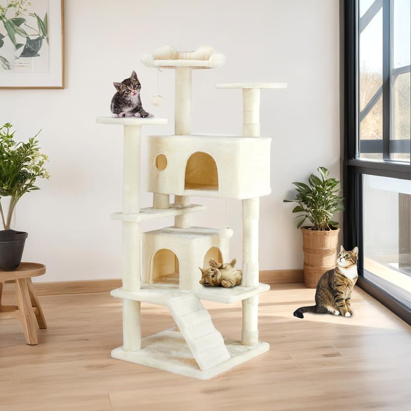 [Deal Limited] Futurelove 54In Tall Multi-Level Cat Tree Tower for Indoor Cats, Stable Kitty Play House Pet Furniture with Sisal Scratching Post, Large Condo, Climbing Ladder, Plush Toy for Kitten