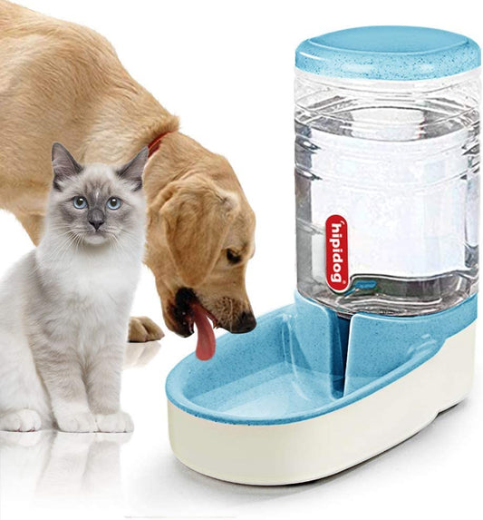 Automatic Cat Feeder Automatic Dog Water Dispenser 1 Gallon Double Bowl Design for Cats or Small Pets (Blue Water)