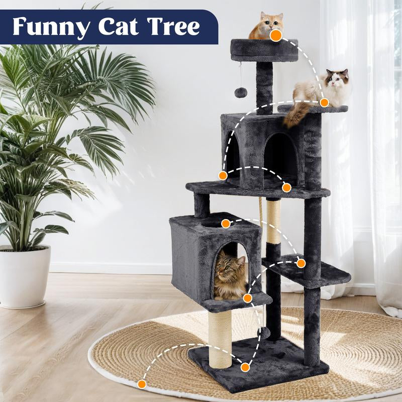 【Valentine'S Day Gift】Wecharmer Cat Tree / Tower for Indoor Cats with Green Leaves, Cat Condo Cozy Plush Cat House with Hang Ball and Leaf Shape Design, Cat Furniture Pet House with Cat Scratching Posts