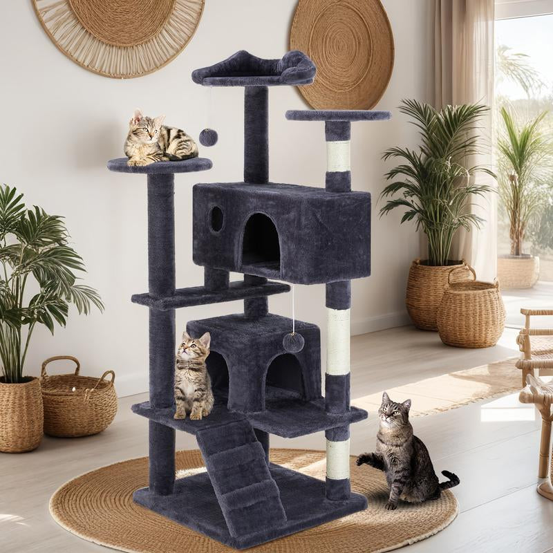 [Deal Limited] Futurelove 54In Tall Multi-Level Cat Tree Tower for Indoor Cats, Stable Kitty Play House Pet Furniture with Sisal Scratching Post, Large Condo, Climbing Ladder, Plush Toy for Kitten