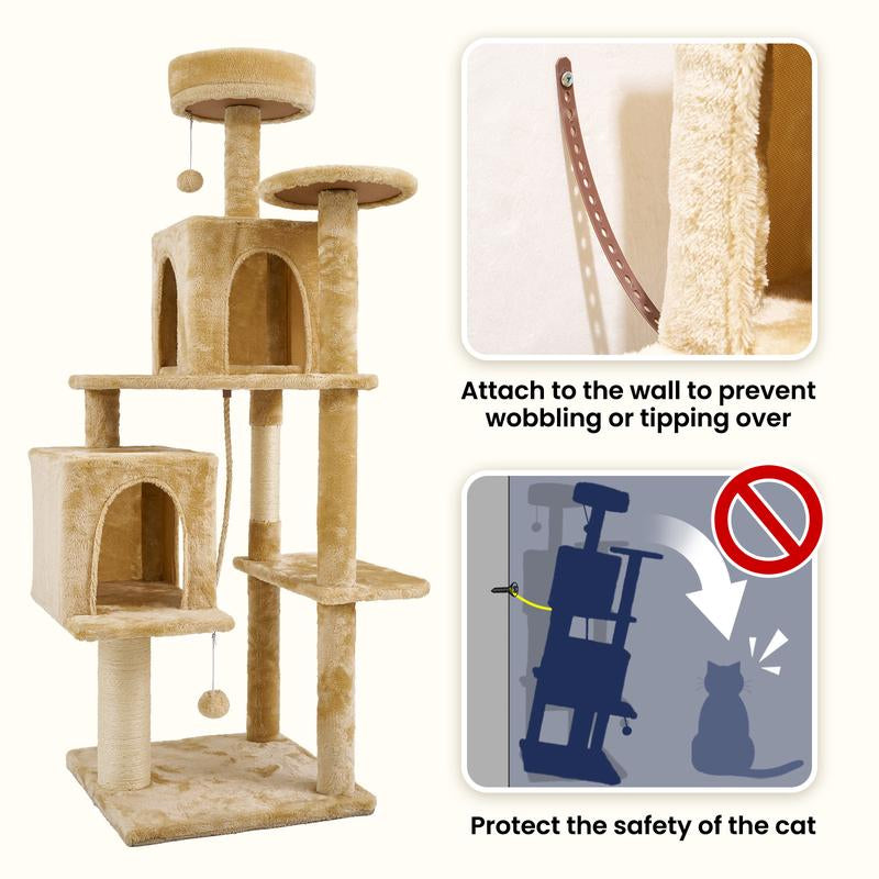 【Valentine'S Day Gift】Wecharmer Cat Tree / Tower for Indoor Cats with Green Leaves, Cat Condo Cozy Plush Cat House with Hang Ball and Leaf Shape Design, Cat Furniture Pet House with Cat Scratching Posts