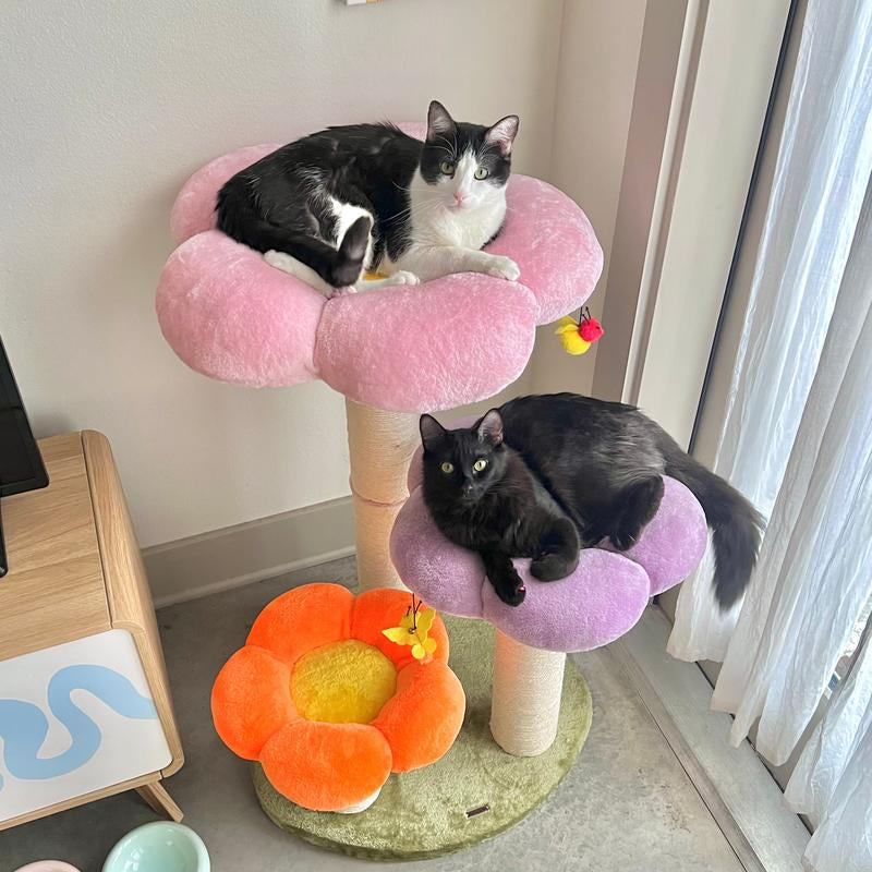 Multi-Level Flower Cat Tree with Soft Mats- Cat Tower with Sisal Scratching Post for Large Cats and Multi-Pet Households for Cat up to 20Lbs