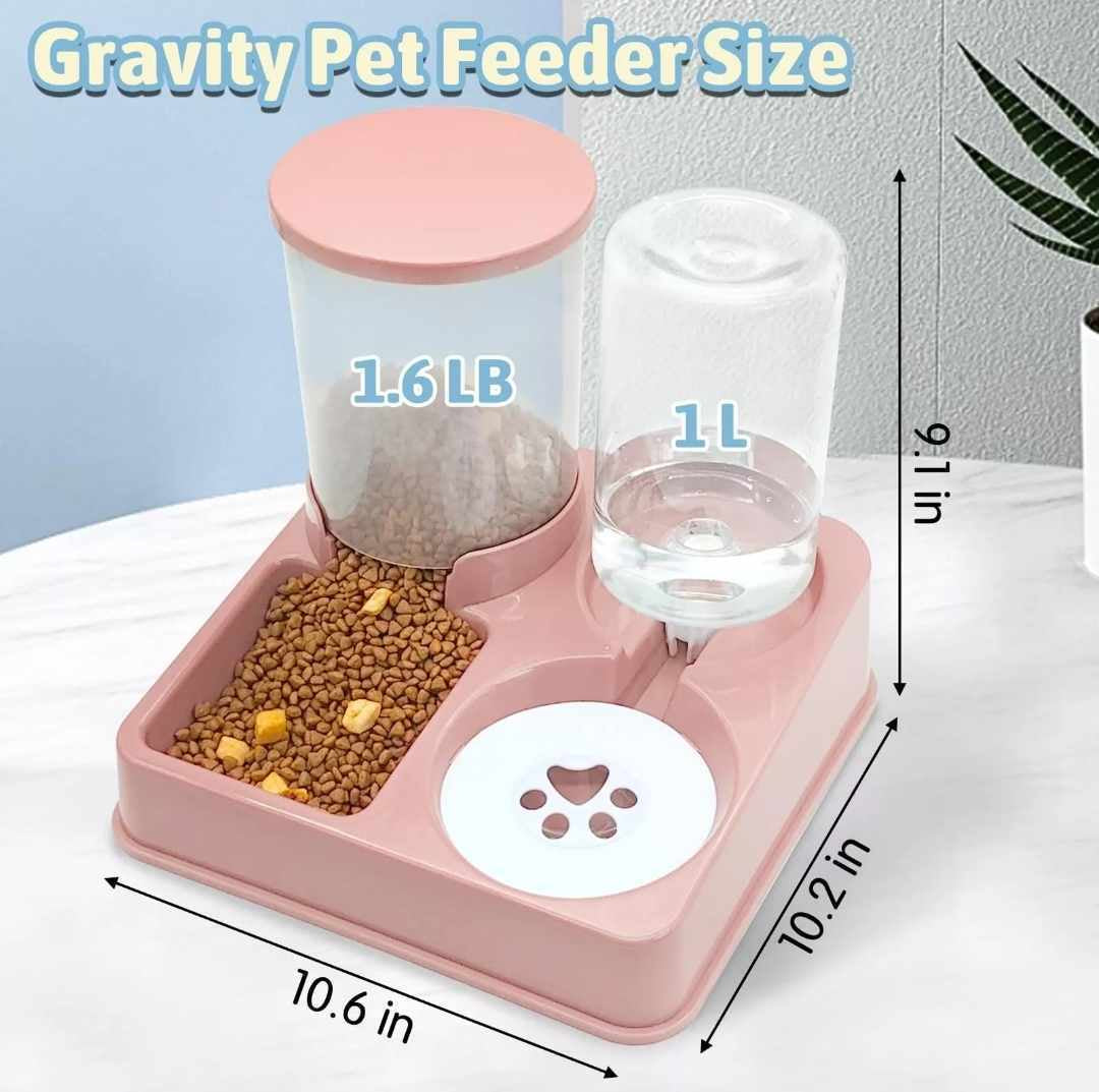 Automatic Cat Food and Water Dispenser, 2 in 1 Gravity Cat Dry Food and Water..