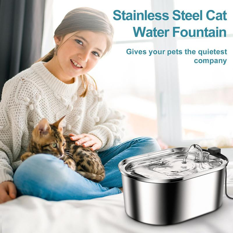 Cat Water Fountain, Pet Water Fountain Dog Water Dispenser, 3.2L/108Oz Stainless Steel Cat Drinking Fountains Dog Bowl for Multiple Pets