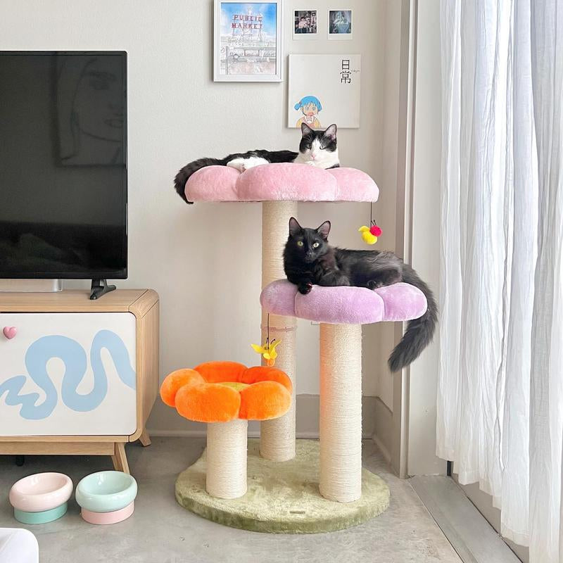 Multi-Level Flower Cat Tree with Soft Mats- Cat Tower with Sisal Scratching Post for Large Cats and Multi-Pet Households for Cat up to 20Lbs