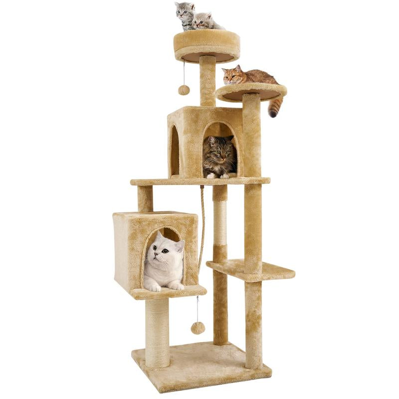 【Valentine'S Day Gift】Wecharmer Cat Tree / Tower for Indoor Cats with Green Leaves, Cat Condo Cozy Plush Cat House with Hang Ball and Leaf Shape Design, Cat Furniture Pet House with Cat Scratching Posts