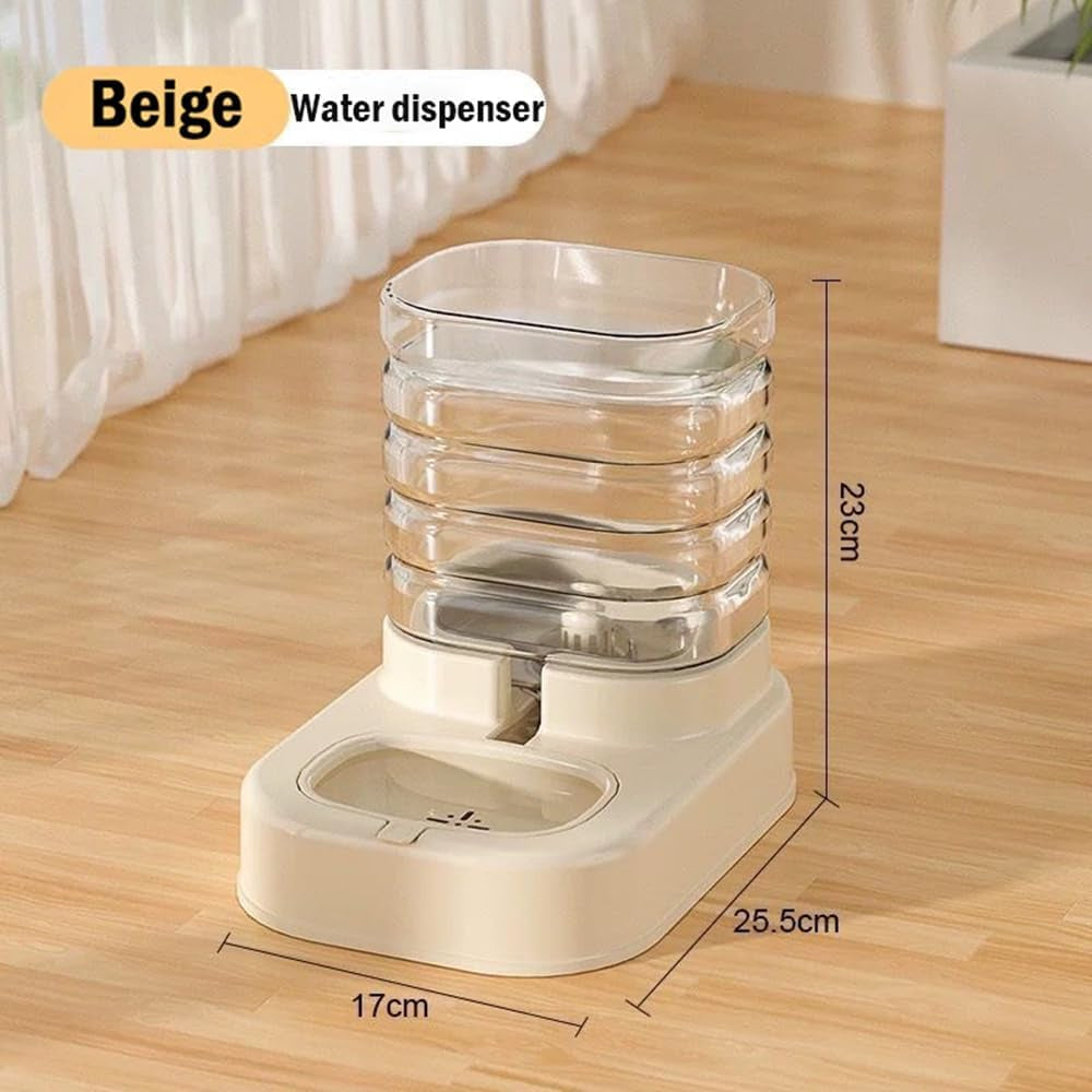 Dog Cat Double Bowls Automatic Cat Feeder and Water Dispenser, Pet Food and Water Feeder Bowls with Automatic Water Bottle for Small Large Dog Pets Puppy Kitten Rabbit (Beige)