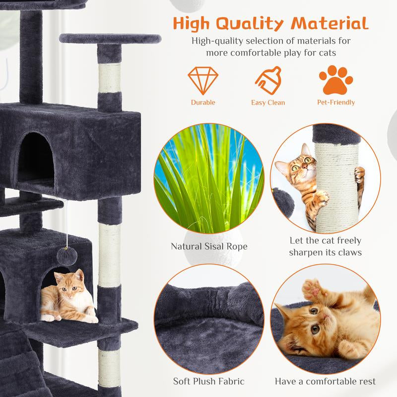 [Deal Limited] Futurelove 54In Tall Multi-Level Cat Tree Tower for Indoor Cats, Stable Kitty Play House Pet Furniture with Sisal Scratching Post, Large Condo, Climbing Ladder, Plush Toy for Kitten