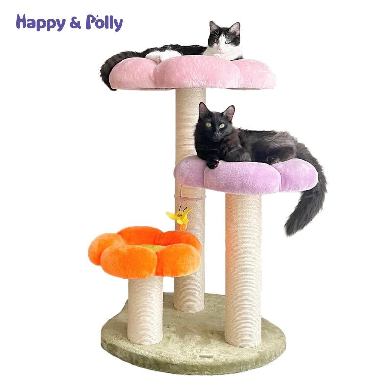 Multi-Level Flower Cat Tree with Soft Mats- Cat Tower with Sisal Scratching Post for Large Cats and Multi-Pet Households for Cat up to 20Lbs