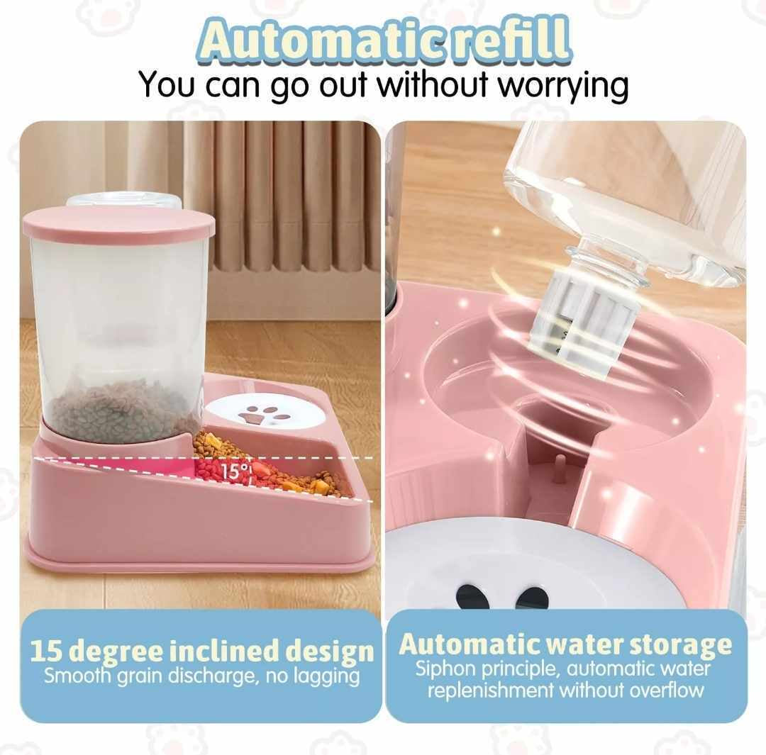 Automatic Cat Food and Water Dispenser, 2 in 1 Gravity Cat Dry Food and Water..