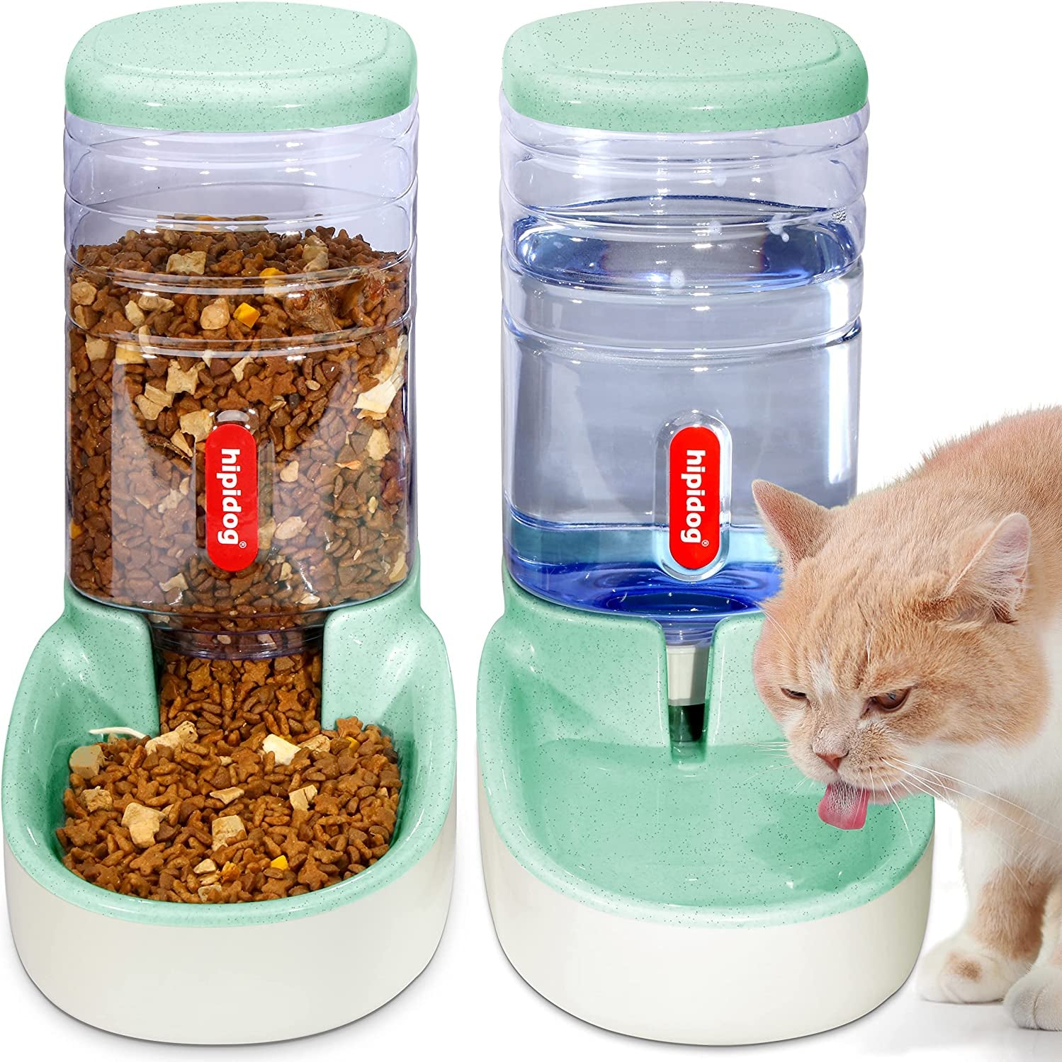 Pets Cats Dogs Automatic Waterer and Food Feeder 3.8 L with 1 Water Dispenser and 1 Pet Automatic Feeder (Green)