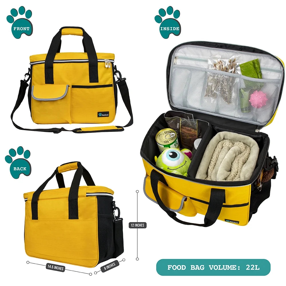 Medium Dog Travel Bag with Food Containers and Bowls, Yellow, 22 L Limit