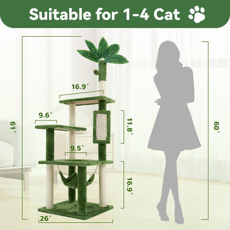 【Valentine'S Day Gift】Wecharmer Cat Tree / Tower for Indoor Cats with Green Leaves, Cat Condo Cozy Plush Cat House with Hang Ball and Leaf Shape Design, Cat Furniture Pet House with Cat Scratching Posts