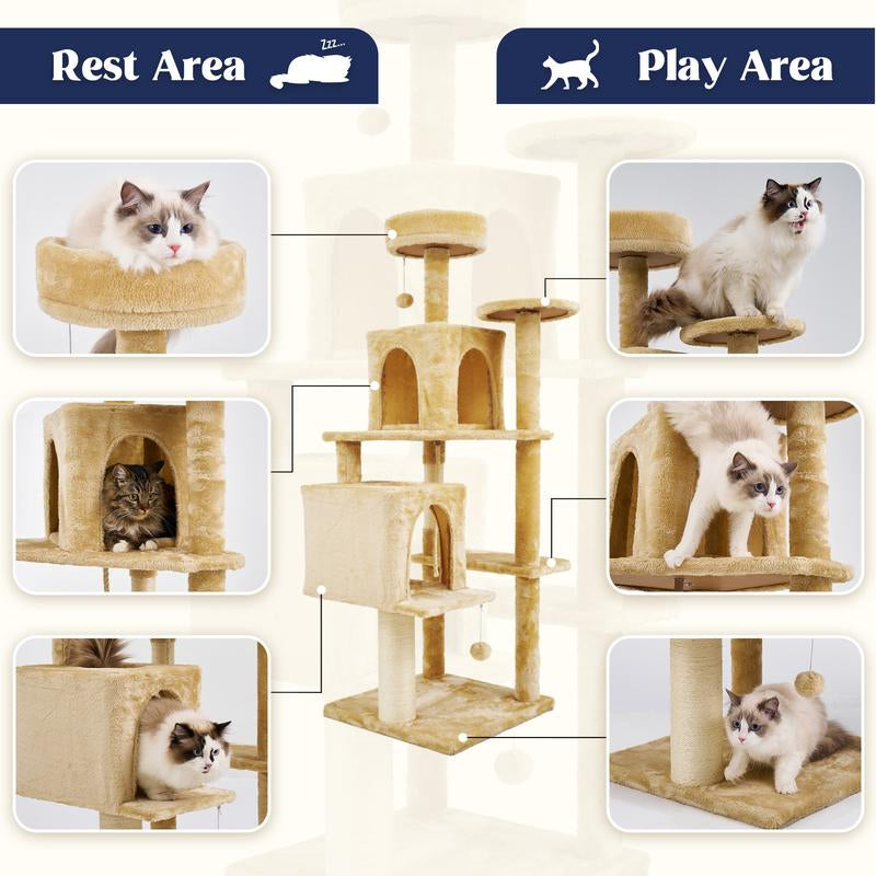 【Valentine'S Day Gift】Wecharmer Cat Tree / Tower for Indoor Cats with Green Leaves, Cat Condo Cozy Plush Cat House with Hang Ball and Leaf Shape Design, Cat Furniture Pet House with Cat Scratching Posts