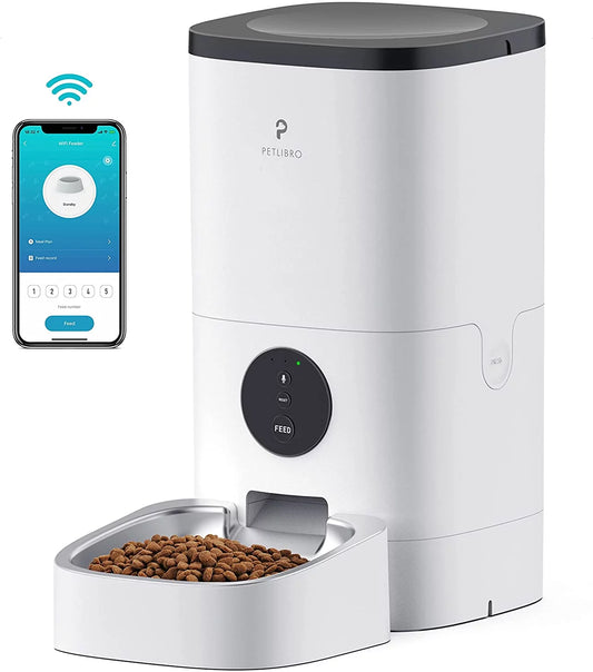 Automatic Dog&Cat Feeder, Timed Cat Feeder with Desiccant Bag for Pet Dry Food, Programmable Portion Control 1-4 Meals per Day & 10S Voice Recorder for Cats and Dogs Wifi