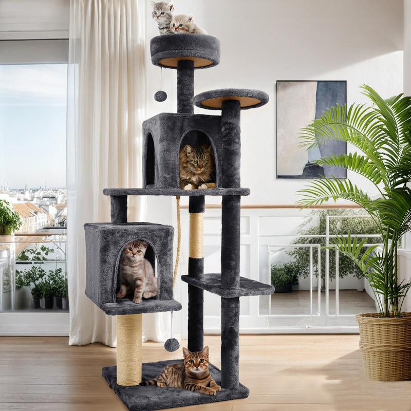 【Valentine'S Day Gift】Wecharmer Cat Tree / Tower for Indoor Cats with Green Leaves, Cat Condo Cozy Plush Cat House with Hang Ball and Leaf Shape Design, Cat Furniture Pet House with Cat Scratching Posts